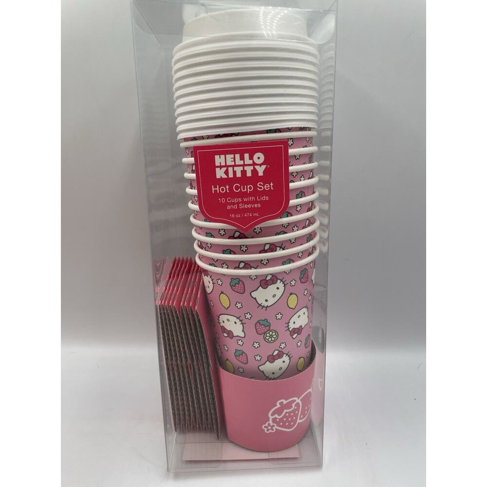 Hello Kitty Strawberry 🍓 Lemonade Disposable Cups W/ Lids & Sleeves NEW! 🍋